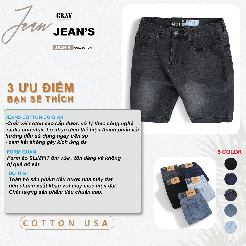 Quần Short Jean Nam Trơn GRAYHOMME Chất Mềm, Co Giãn Thoải Mái, Trẻ Trung Năng Động - BJG005