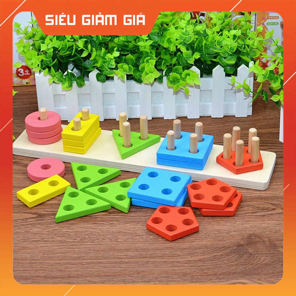 Thả Hình Khối Trên Thanh  HCM-GIÁ SỈ  Đồ Chơi Gỗ Montessori Cho Bé Học Hình Khối, Màu Sắc