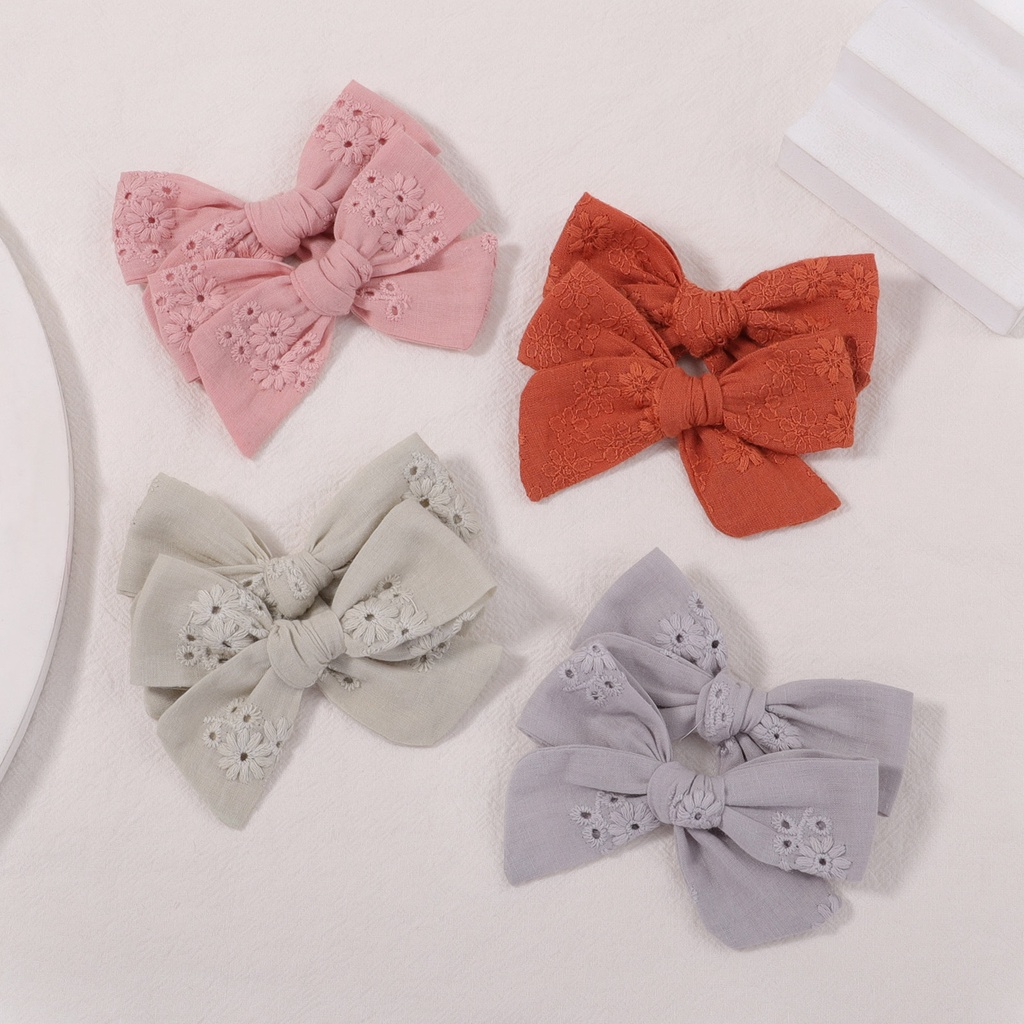 2 Kẹp tóc KIDSBOWS đính nơ vải cotton nhiều màu sắc dễ thương cho bé gái