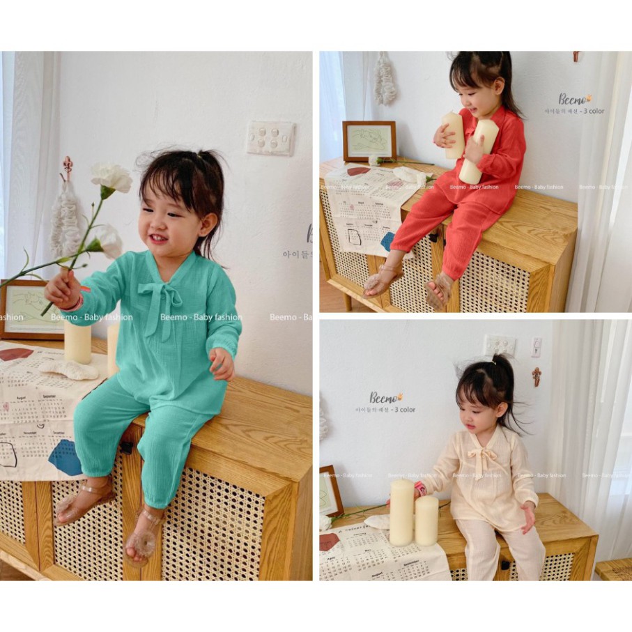 Set/Bộ pijama nơ cổ xinh xắn 3 màu cho bé gái - 20T6-B012