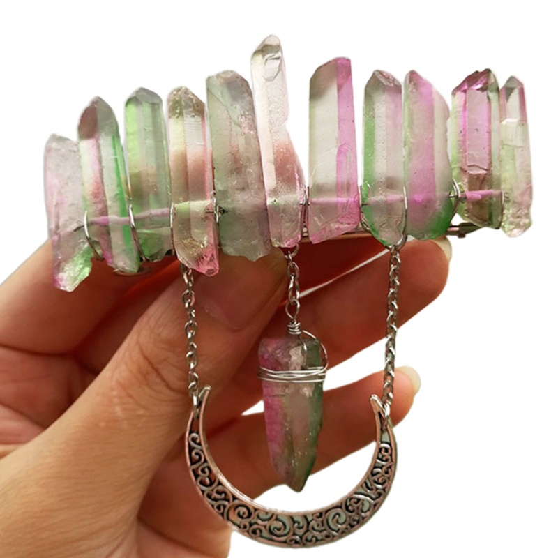 Kẹp Tóc Đính Đá Pha Lê / Mặt Trăng / Đá Thạch Anh Tự Nhiên Nhiều Màu Phong Cách Pháp Cổ Điển