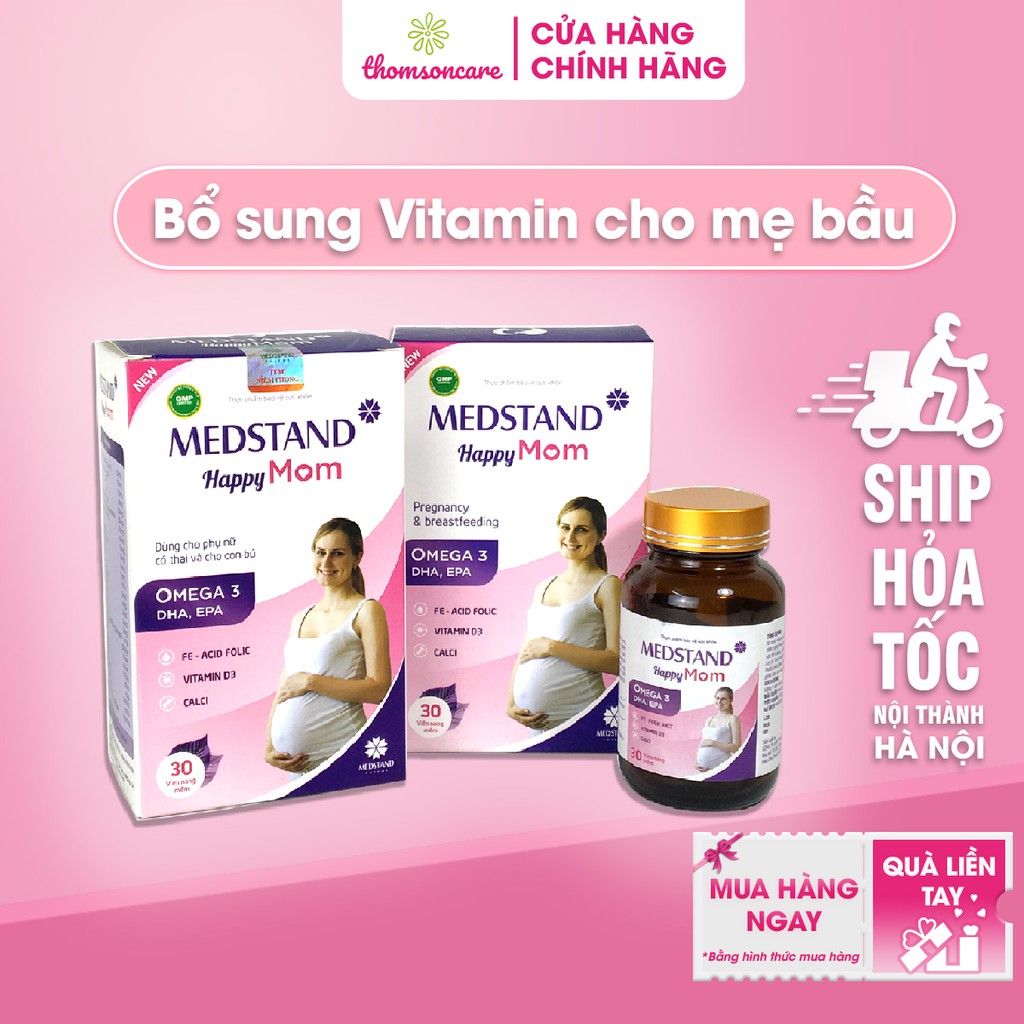 Medstand Happy Mom viên uống bổ sung dưỡng chất và vitamin omega 3 dha cho thai nhi hộp 30 viên tăng cường sức đề kháng