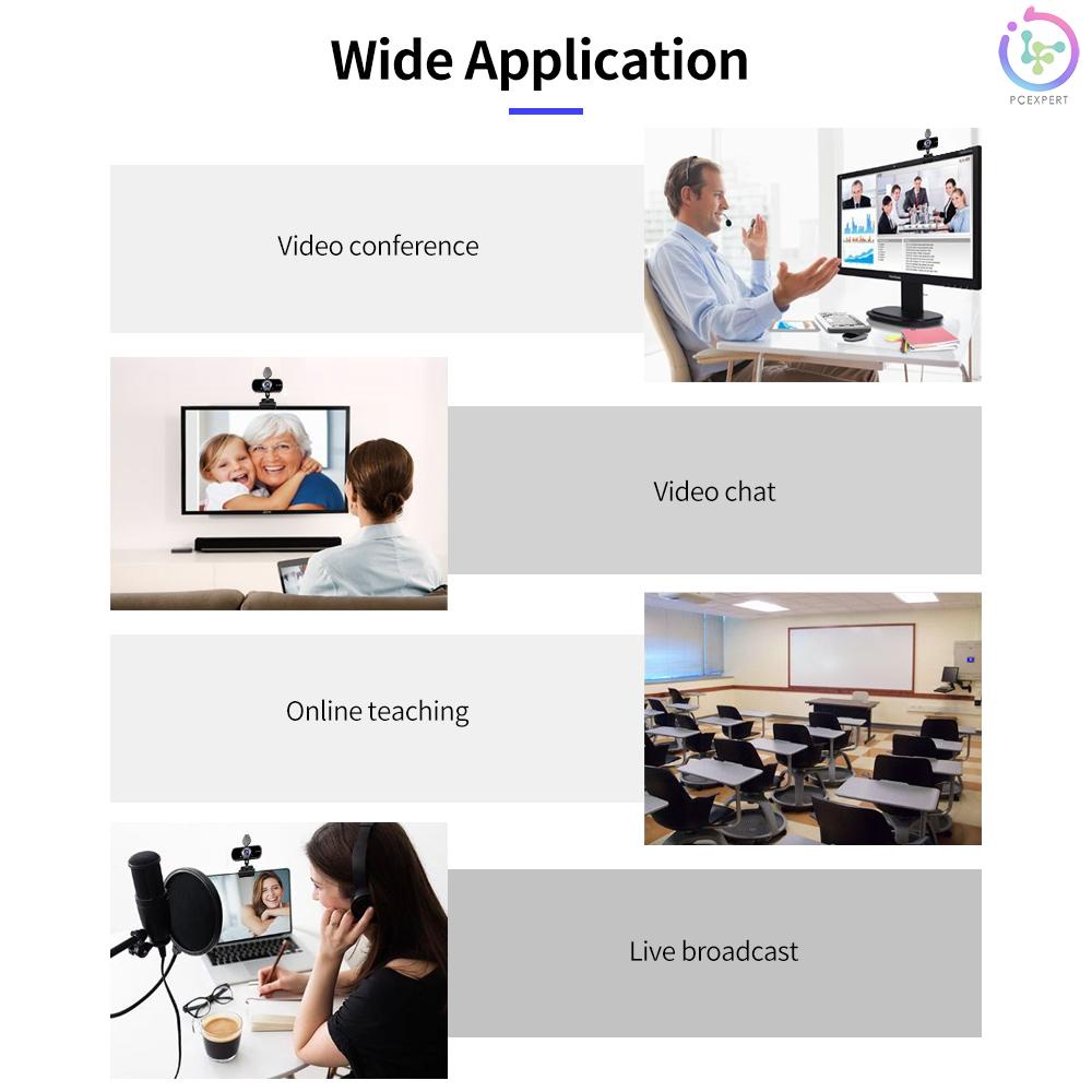 HD 1080P USB Webcam with Privacy Cover Manual Focus Video Conference Camera Built-in Microphone for Laptop Desktop Black