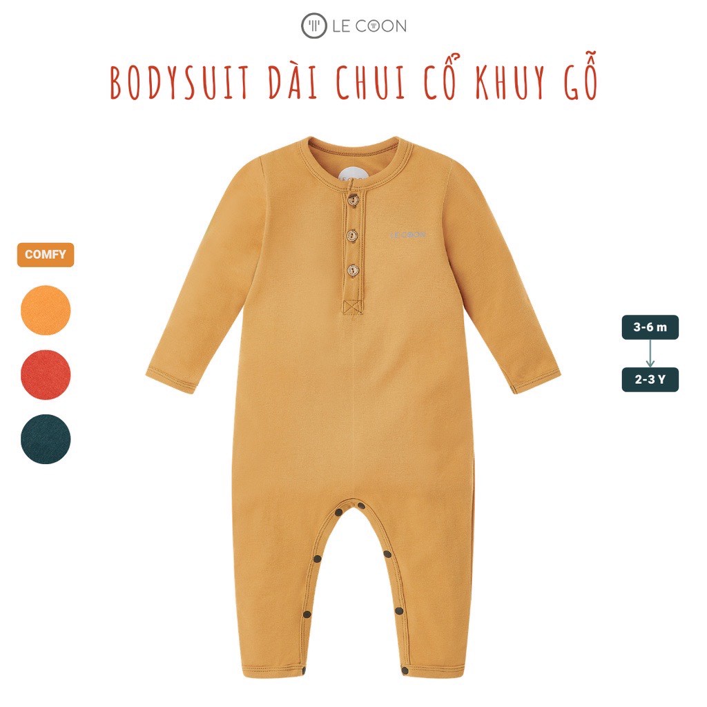 (LECOON) BODYSUIT DÀI CHUI CỔ KHUY GỖ CHO BÉ