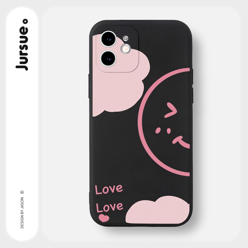 Ốp lưng JURSUE mềm hình cặp đôi dễ thương đẹp đen cho iPhone 13 12 11 Pro Max SE 2020 X XR XS ip 8 7 6 6S Plus kute Y17