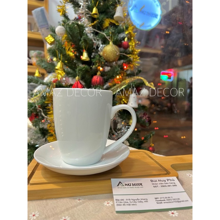 Cốc tách ly sứ uống nước trà cafe sứ Bát  Tràng trắng  dáng thóp 400ml có quai C6017