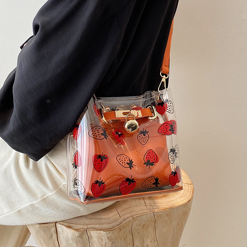 Women's Bag Messenger Bag 2021 New Tide Net Red Summer Strawberry Jelly Transparent Bag Fashion Water Bucket Ladies Shou