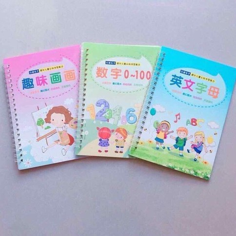 Set 3 quyển tập tô rèn chữ viết cho bé (Kèm 3 bút +3 đệm cầm bút +9 ngòi thay thế)