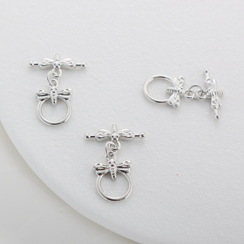 Khóa Cài Vòng Tay/Dây Chuyền Bằng Đồng Màu Trắng Vàng Hình Chuồn Chuồn Tròn Đính Ngọc Trai IQ diy