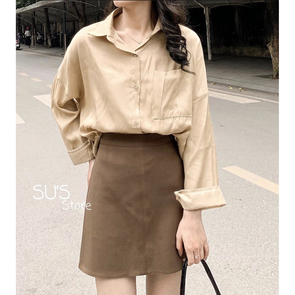 Áo Sơ Mi Trơn Và Da Beo Dáng Dài PEONYB Nữ [FREESHIP] 🌸 Thun túi ngực công sở, phông kiểu basic loang màu Ulzzang HOT 🌸 | BigBuy360 - bigbuy360.vn