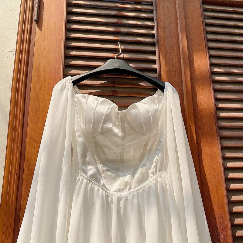 ĐẦM TRẮNG MINAL DRESS thiết kế tay dài sang trọng chất vải phi bóng quyến rũ, bo chun co giãn có kèm quần trong | BigBuy360 - bigbuy360.vn