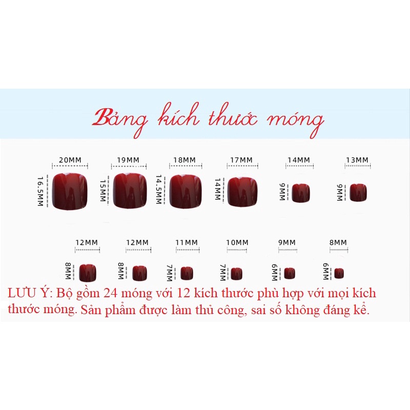 set 24 móng chân giả đỏ đính đá sang trọng J 100 Jojo móng giả móng úp đẹp thời trang kèm keo gắn tự làm tại nhà