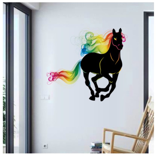 Decal trang  trí tường Ngựa đen sắc màu