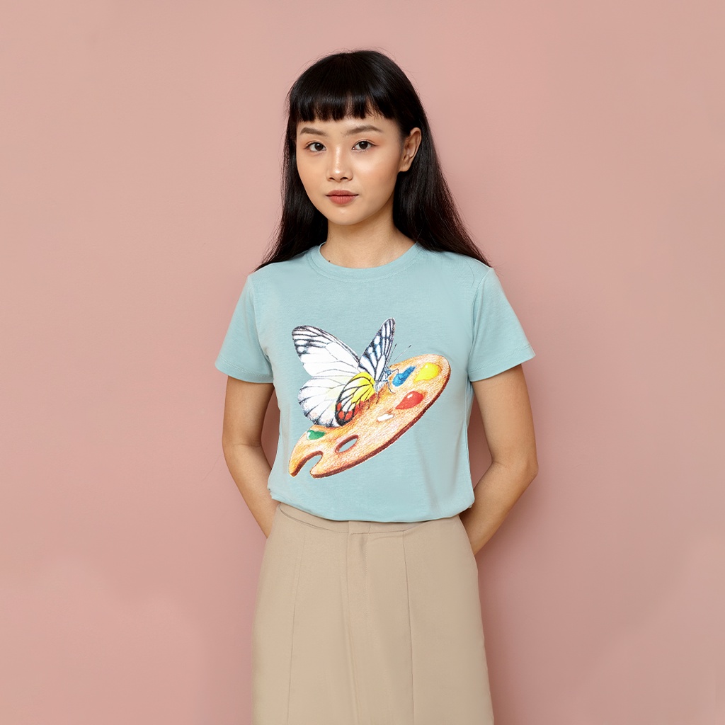 Andabove - Áo thun nữ in hoạ tiết Bướm đậu