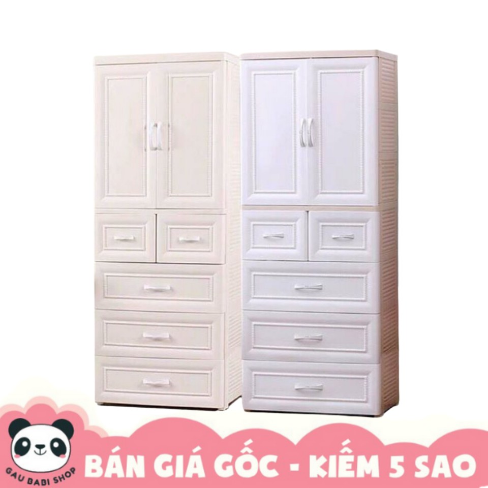 FREE SHIP !! Tủ nhựa 5 tầng vân gỗ cao cấp KUB / 9BABY chính hãng (Tặng kèm bánh xe)