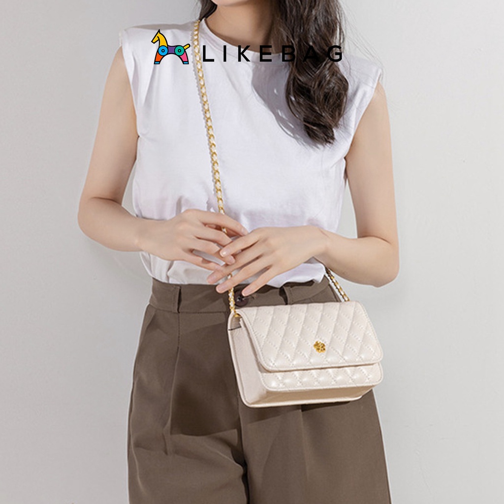 Túi xách nữ đeo chéo thời trang LIKEBAG vân thoi phối xích kim loại vàng sang chảnh XK316 - LIBAGI