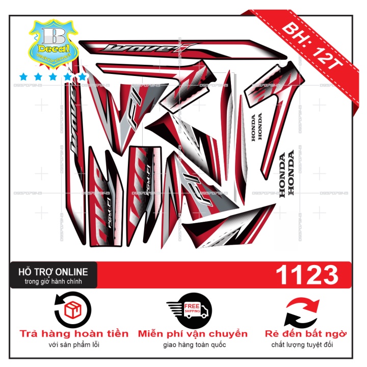 ( Quí khách vui lòng mang ra tiệm cho thợ dán ) Tem wave RS 2013 trắng đỏ