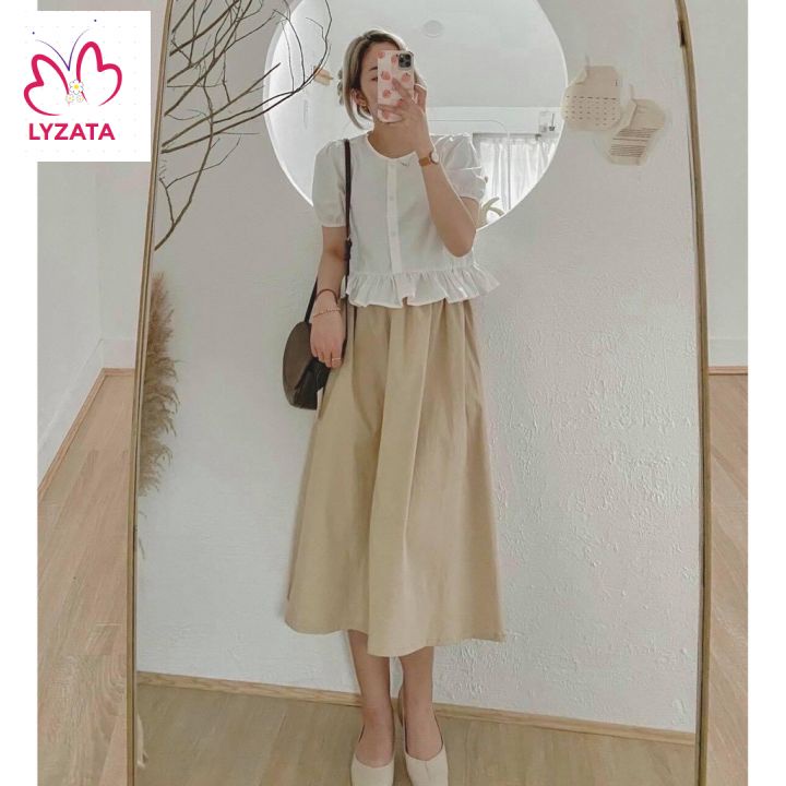 Chân váy kaki dài xòe nữ tính điệu đà thiết kế cao cấp bigsize ULzzang LYZATA Z003