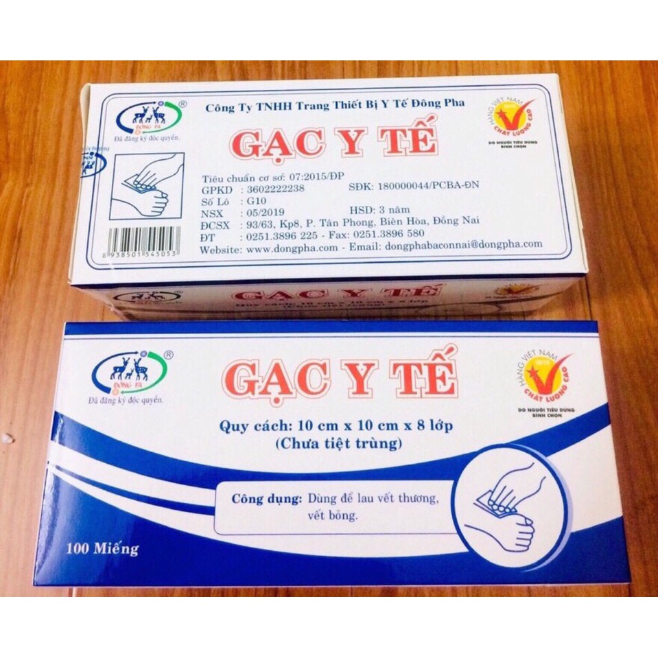 Gạc y tế 3 con nai (cuộn, miếng) tiệt trùng Đông Pha Dùng để băng bó vết thương sau khi sát trùng - Gói 10 miếng