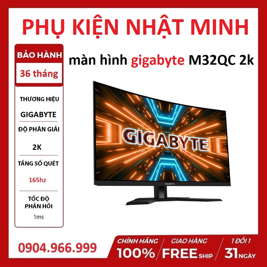Màn hình gigabyte M32QC 31.5 inch 1ms 2K 165Hz Curved VA USB-C màn siêu gaming chính hãng BH 36 tháng