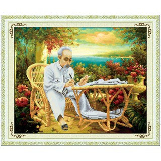 Tranh đính đá kim cương ab bác hồ ngồi ghế may h1109