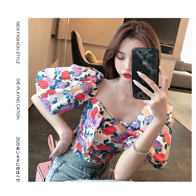 Zara Morocco full tag - Áo Zara họa tiết hoa tay bồng xinh đẹp AH10TBG59N9