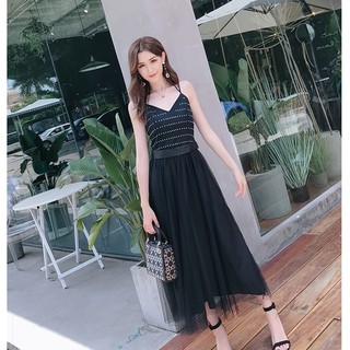 Váy maxi ren lưới cotton chất cực đẹp cổ V