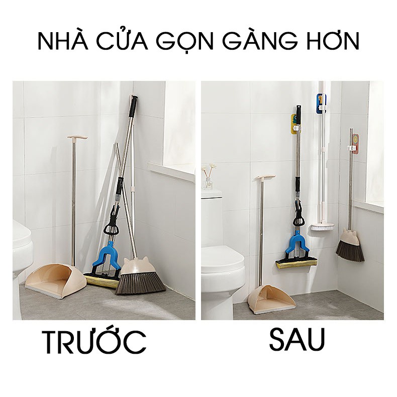 Móc dán tường kẹp giữ cây lau nhà, móc treo chổi chịu lực 6kg