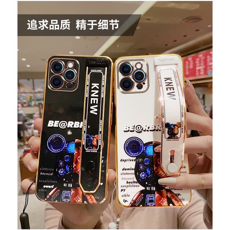 Ốp Điện Thoại Có Giá Đỡ Mạ Điện Hình Gấu Cho iPhone X XS XR 11 12 13 14 pro max