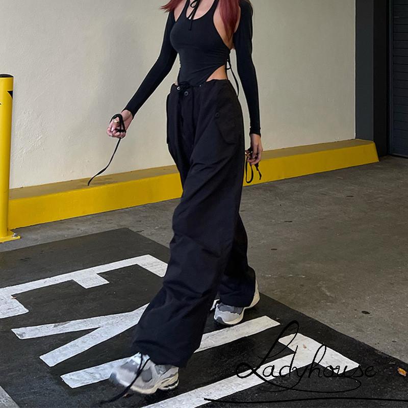 Quần Dài Dáng Suông Lưng Thun Rút Dây Màu Trơn Cho Nữ