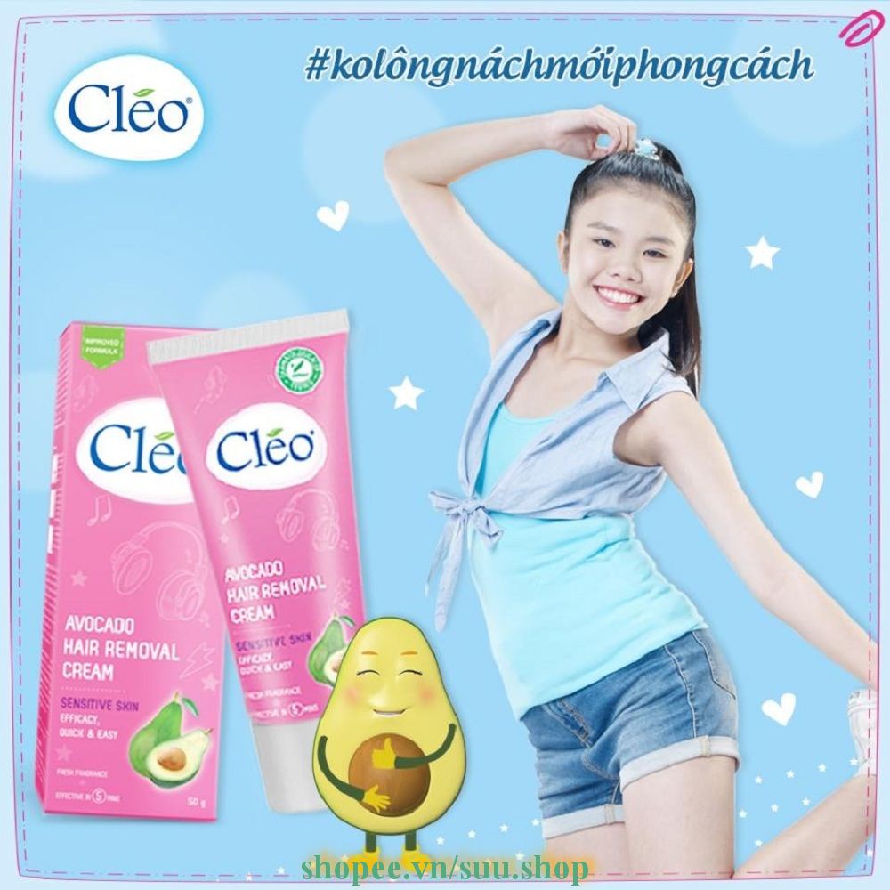 Tẩy Lông Cho Da Nhạy Cảm Cleo Avocado Hair Removal Cream Sensitive Skin 50g suu.shop cam kết 100% chính hãng