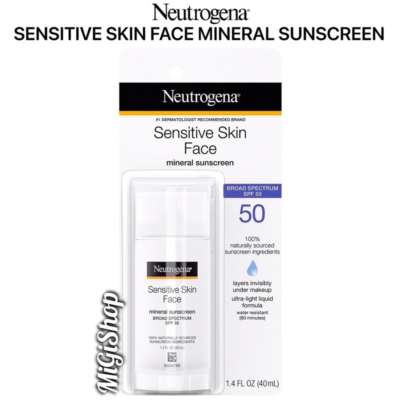 [Hàng Mỹ] Kem Chống Nắng Cho Da Mặt Nhạy Cảm Neutrogena Sensitive Skin Face Mineral Sunscreen SPF50 40ml