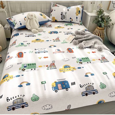 Sét Ga Gối 3 Món Hizun Cotton 100% Hoạ Tiết Ô Tô Nhỏ, ga trải giường bọc chun may theo yêu cầu chất liệu cotton mềm