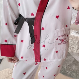 Đồ ngủ lụa Latin Cao cấp Kimono mặc nhà Tim Đỏ BNKTDO