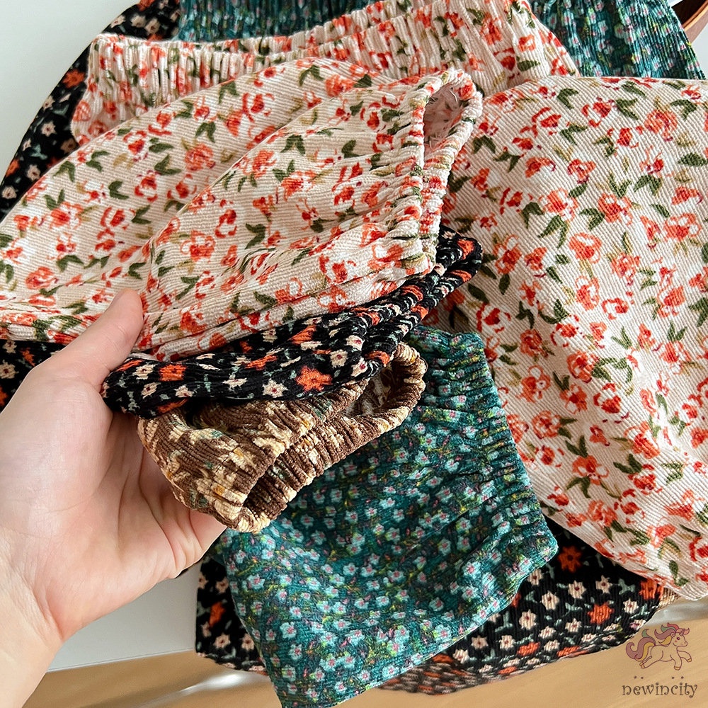 Quần Nhung Dài Lưng Thun In Hoa Kiểu Hàn Quốc Dễ Thương Cho Bé Gái