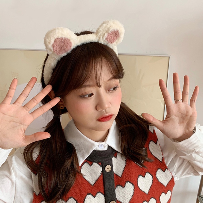 Băng Đô Cài Tóc Hình Tai Gấu Bằng Lông Nhung Dễ Thương Xinh Xắn
