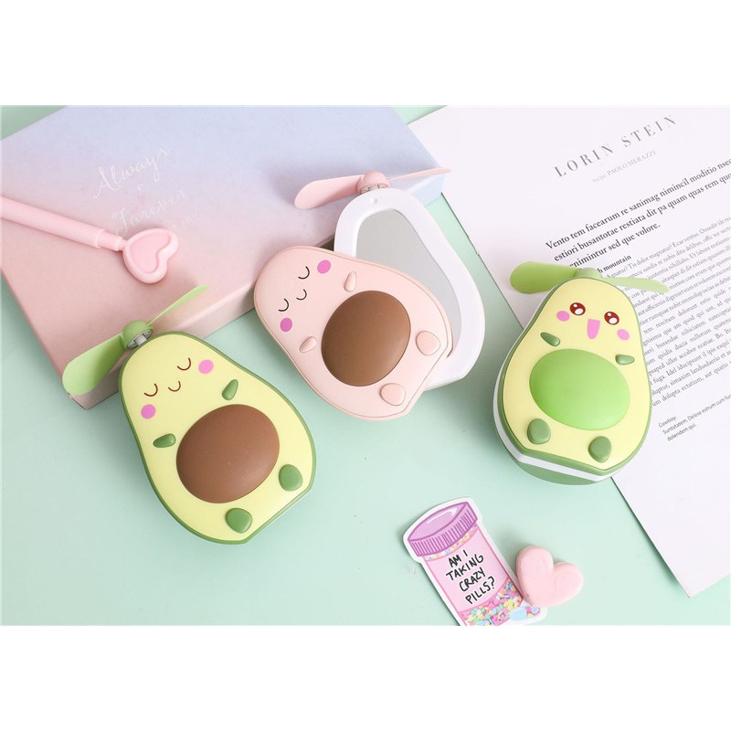 Quạt mini cầm tay 3 in 1 hình quả bơ siêu dễ thương đèn led - gương - quạt Pks TN ( Giao hình ngẫu nhiên) | BigBuy360 - bigbuy360.vn