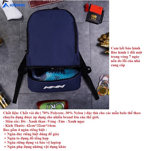 Balo thể thao kaiwin 003, tiện dụng đi tập gym, đá bóng, du lịch siêu cao cấp hàng chuẩn chính hãng