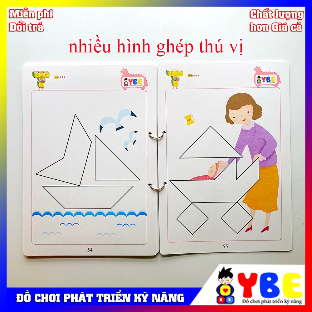 Đồ chơi trí tuệ xếp hình Tangram bộ 2 phát triển kỹ năng vừa chơi vừa học theo phương pháp montessori cho bé từ 2 tuổi