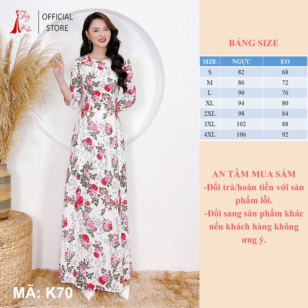Áo dài trắng hoa hồng cách tân may sẵn thiết kế truyền thống tết K70 mềm mại, co giãn, áo dài giá rẻ
