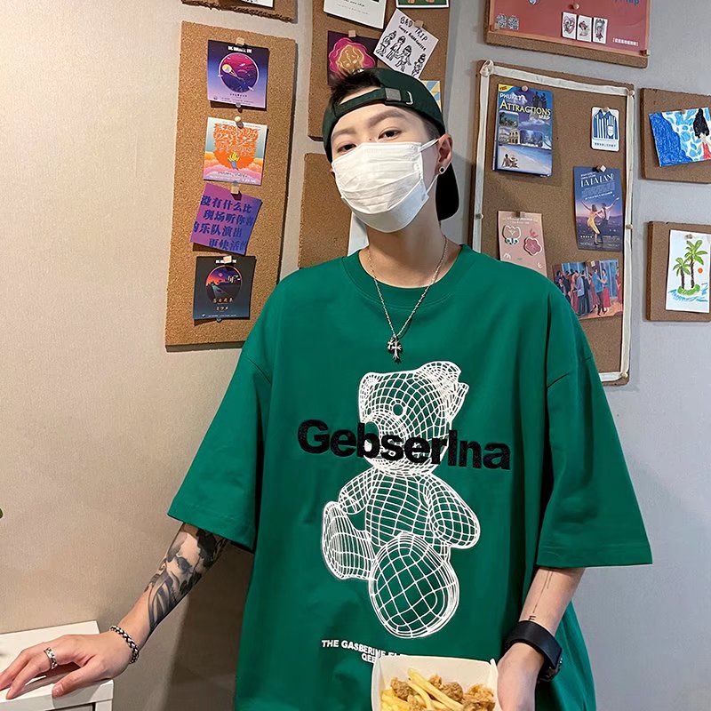 Áo Thun Nam Dáng Rộng In Họa Tiết Hoạt Hình Phong Cách Hip Hop Đường Phố Nhật Bản Cỡ M-5XL