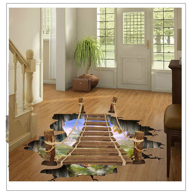 Decal trang trí 3D Cầu treo 2 dán phòng khách đẹp, rẻ AmyShop