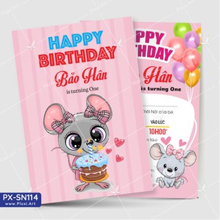 Thiệp thôi nôi –  sinh nhật Pluxi bé Gái tuổi Chuột PX_SN114