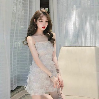 (Order) VÁY HAI DÂY ĐÍNH LÔNG SUÔNG (ảnh thật)