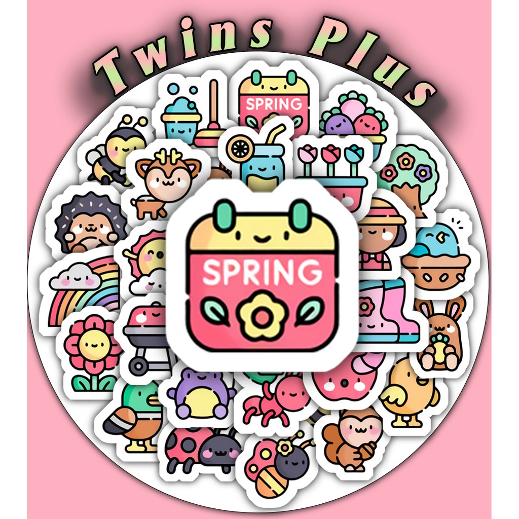 Bộ 25 Sticker Spring dán trang trí laptop, máy tính bỏ túi, vali, điện thoại, đàn ghita, hộp bút,....