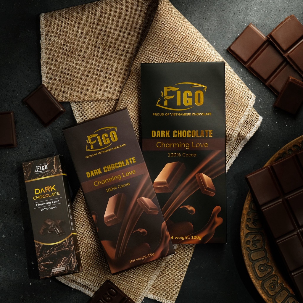 Dark Chocolate đen đắng 100% cacao không đường Figo Việt Nam