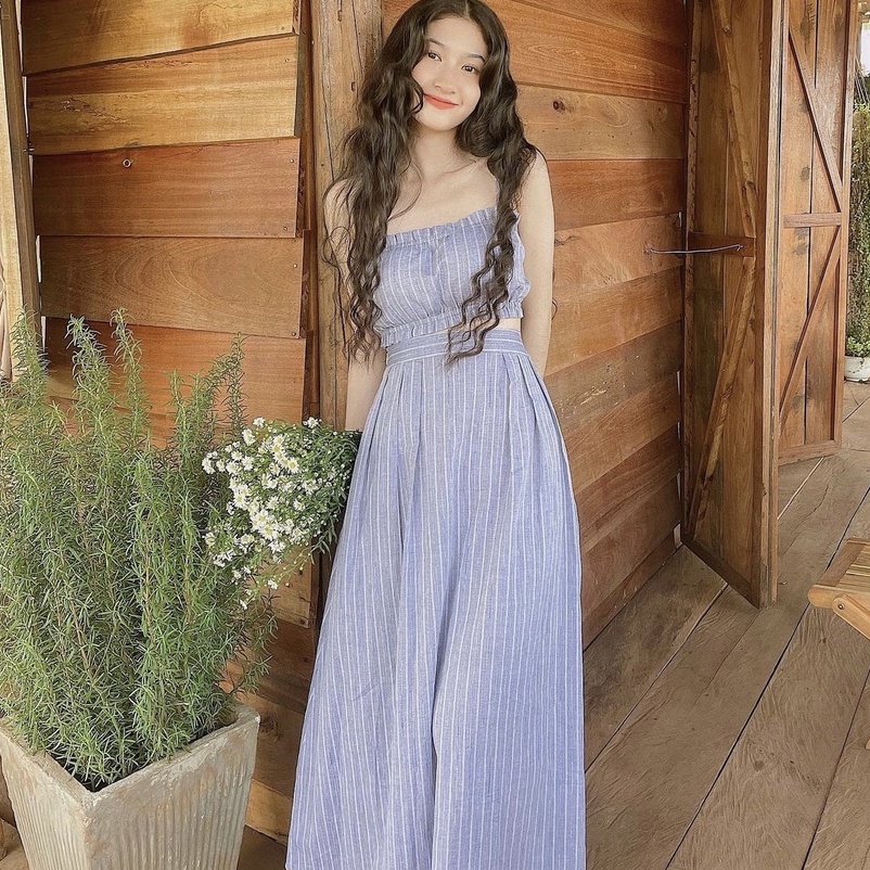 Set áo 2 dây mix chân váy dài maxi sang chảnh