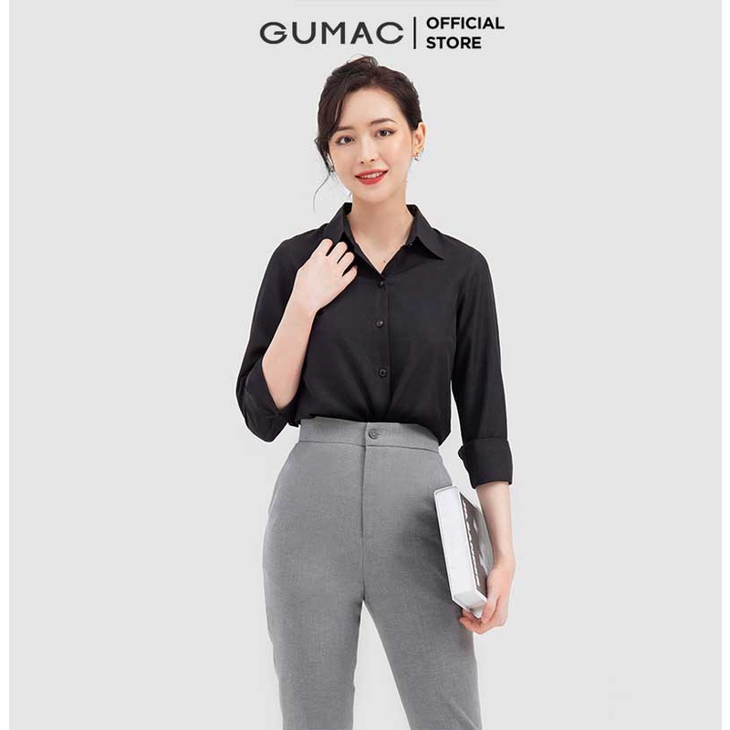 [Mã WABRGUM giảm 10% tối đa 30K đơn 99K] Áo sơ mi nữ công sở thời trang GUMAC màu đen công sở cơ bản AB922 sơ mi dài tay