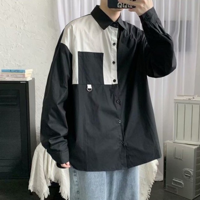 Áo Sơ Mi Tay Dài Phối Vai Phong Cách Unisex Kiểu Dáng Cá Tính và Độc Đáo