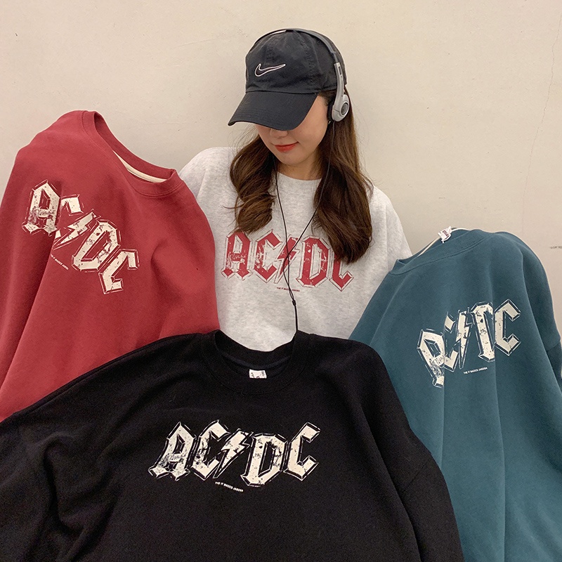 Áo sweater tay dài cổ tròn dáng rộng in chữ kiểu Hàn Quốc dễ phối đồ
 | BigBuy360 - bigbuy360.vn